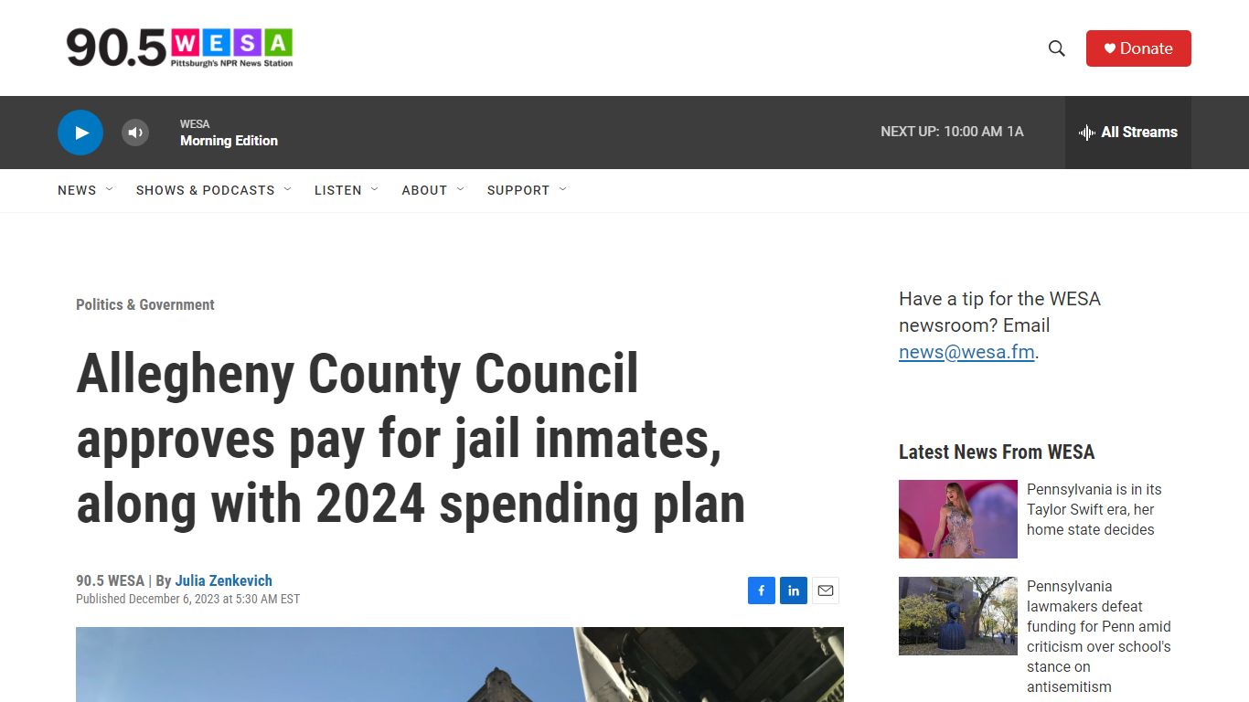 Allegheny County Council approves pay for jail inmates | 90.5 WESA